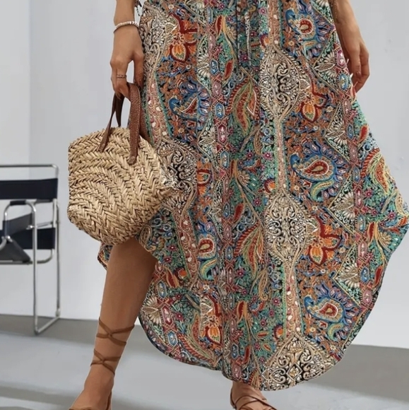 Boho Maxi Skirt Bohemian High Waist long Paisley Skirts Plus Size S M L XL XXL - Picture 5 of 11